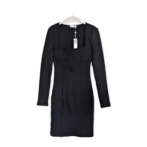 Jonathan Simkhai Cocktail Mini Dress Black Bustier Corset Long Sleeves LBD